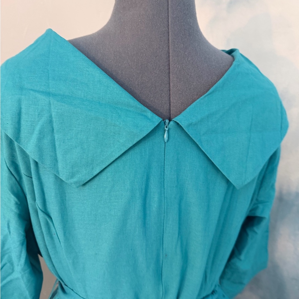 Teal Long-Sleeve Fit & Flare Midi Dress with Waist Belt #135 - Picture 4 of 8